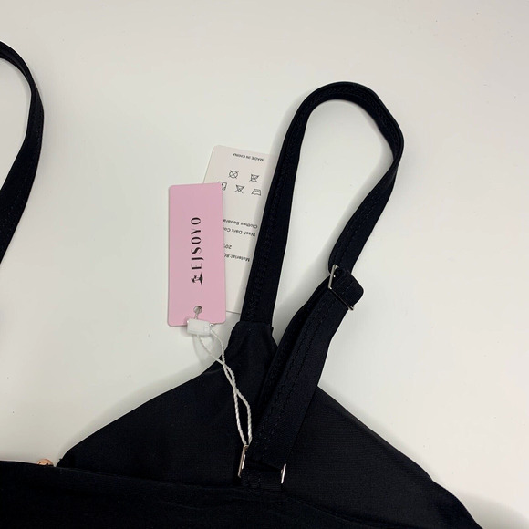 Elsoyo Womens High Waist Bikini Set Size Large Black High Cut Padded - Picture 10 of 13